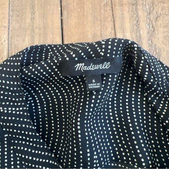 Madewell Tie Waist Midi Dress Black Dot Small Fit Flare Button Front Academia - Picture 4 of 10